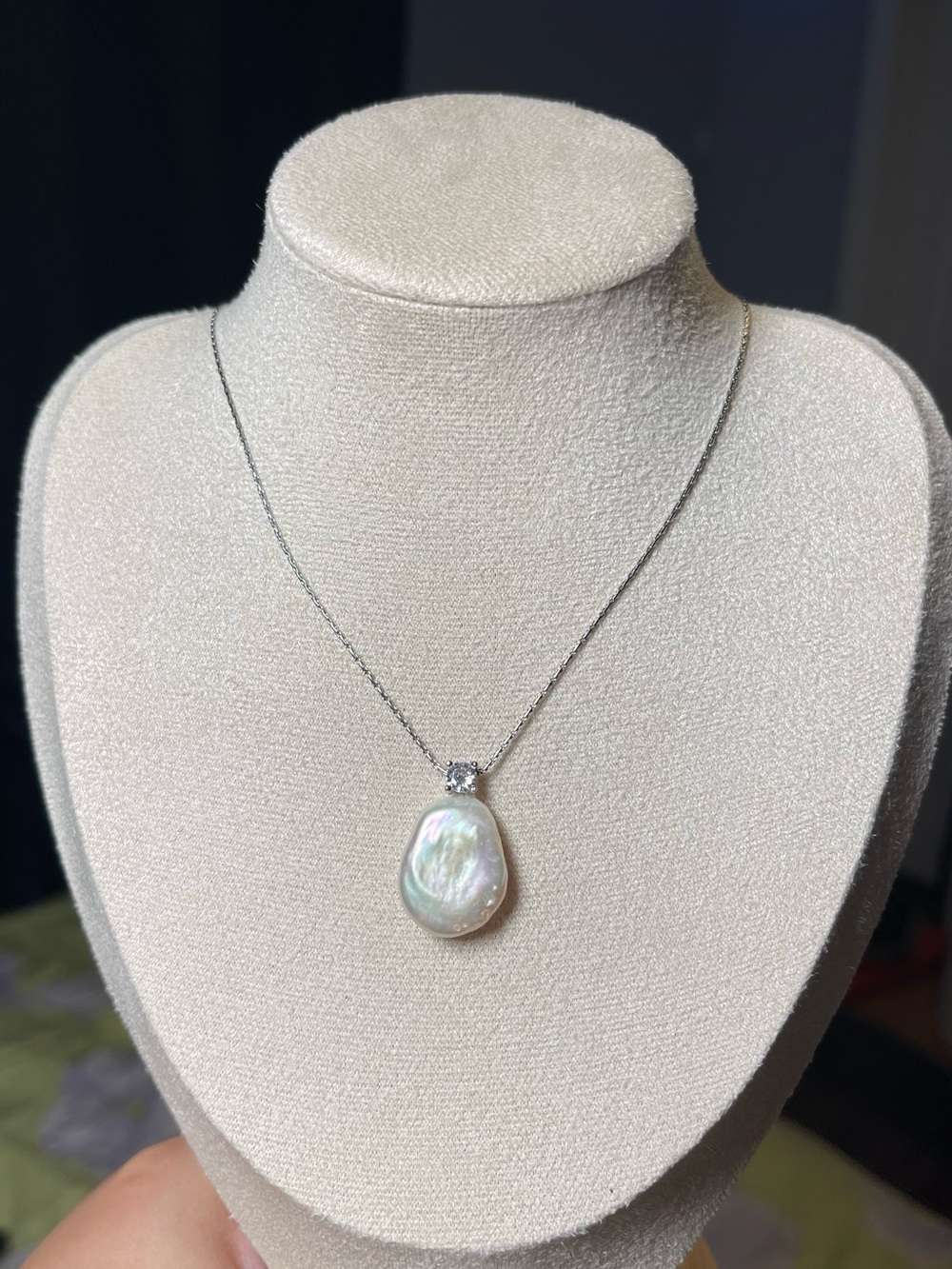 Baroque Pearl Drop Necklace in White - silver tone